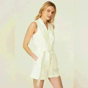 Derek Lam Sleeveless Romper White V-Neck Belted Casual Jumpsuit Size 44